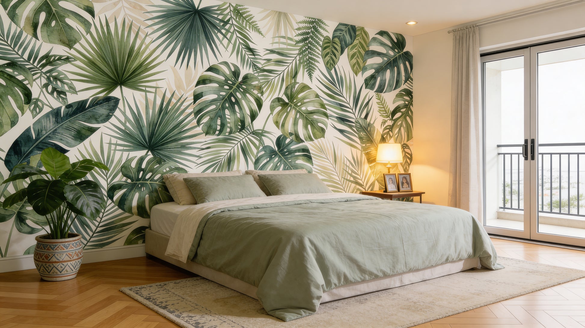 mural botanico pared dormitorio moderno