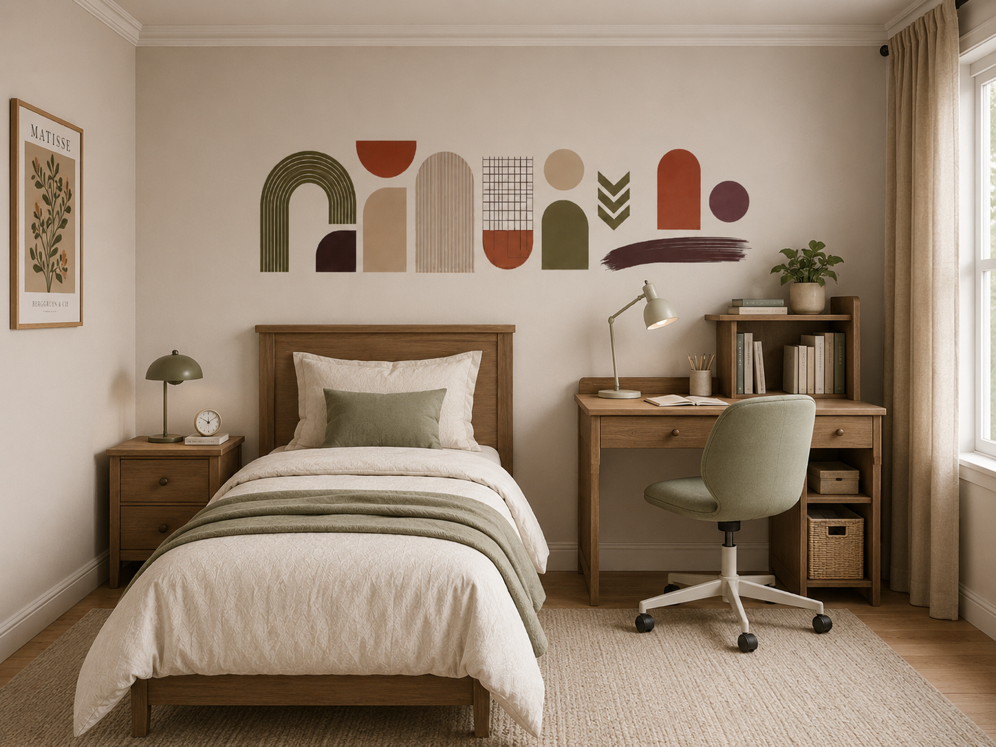 Vinilo Neo Studio instalado sobre una cama juvenil de 90 cm en un dormitorio de estilo tradicional.
