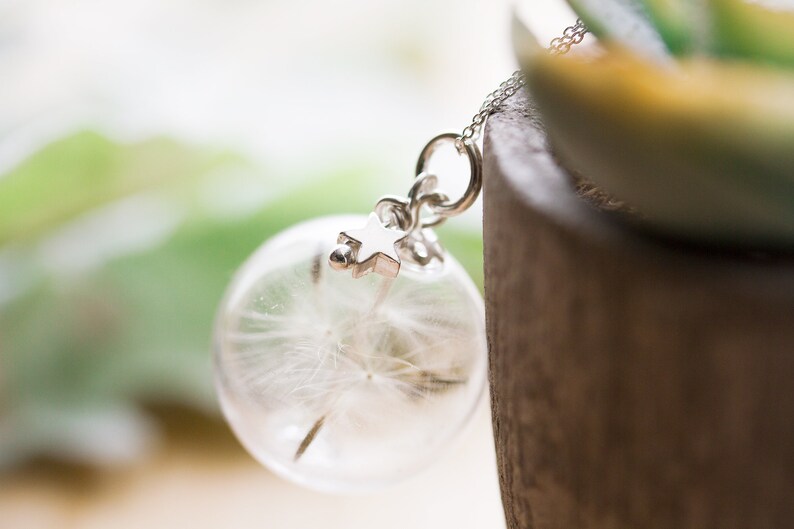 Collar de plata de ley con semillas de diente de león