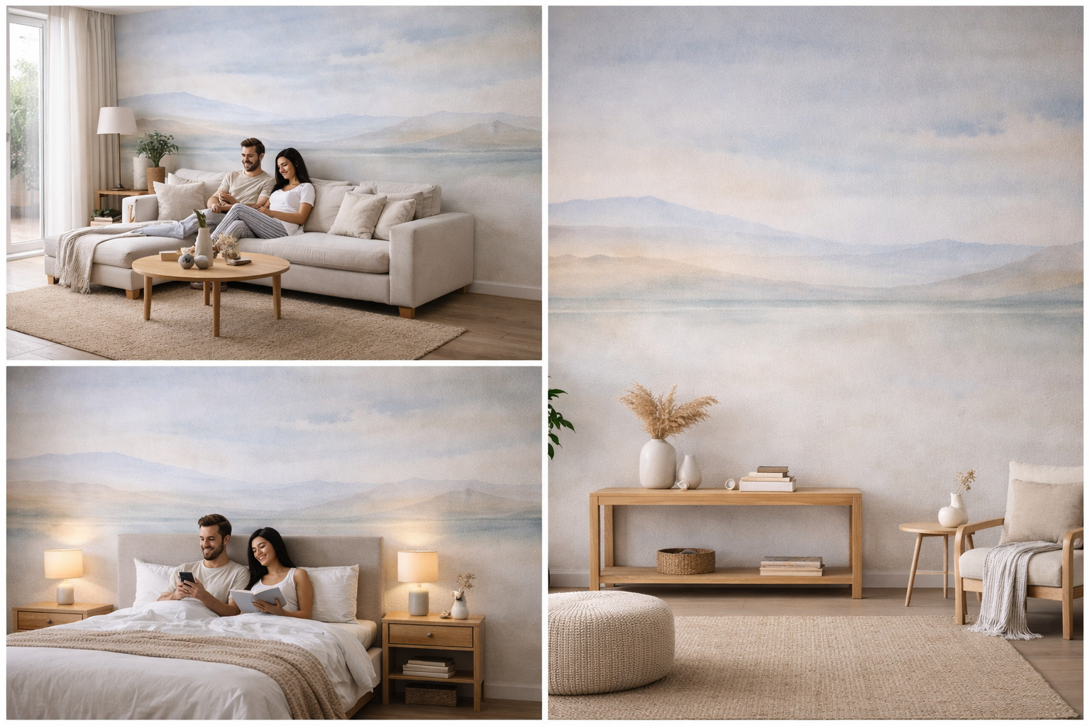 ideas mural pared tonos neutros decoracion