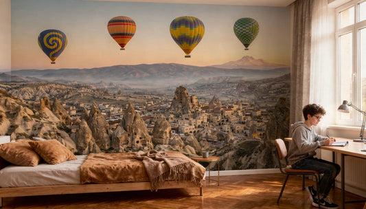 DH-MUR-016 - Mural de paisaje de Capadocia con globos aerostáticos al amanecer.