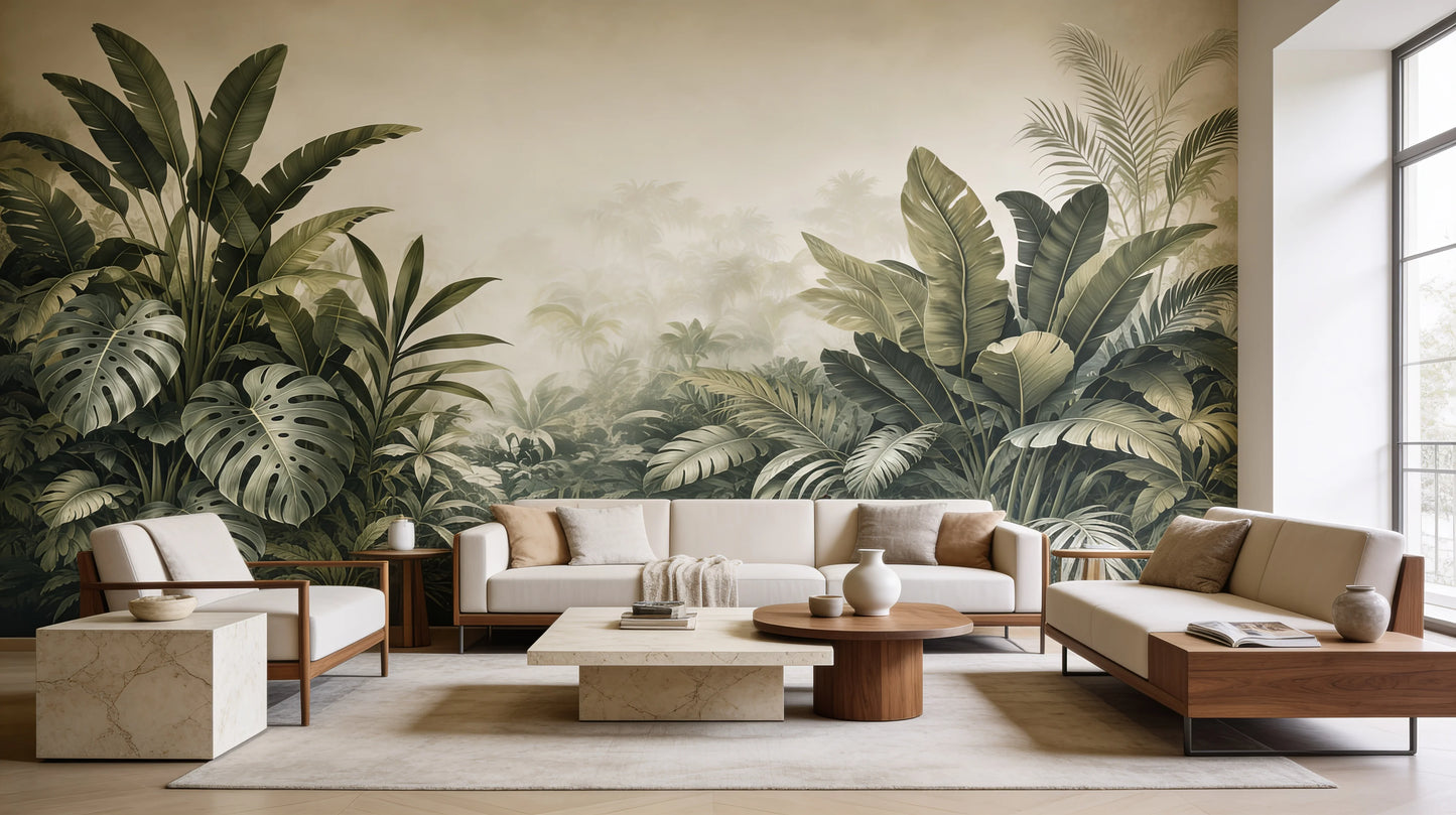 Jardín Botánico Infinito mural panorámico de vegetación en salón moderno