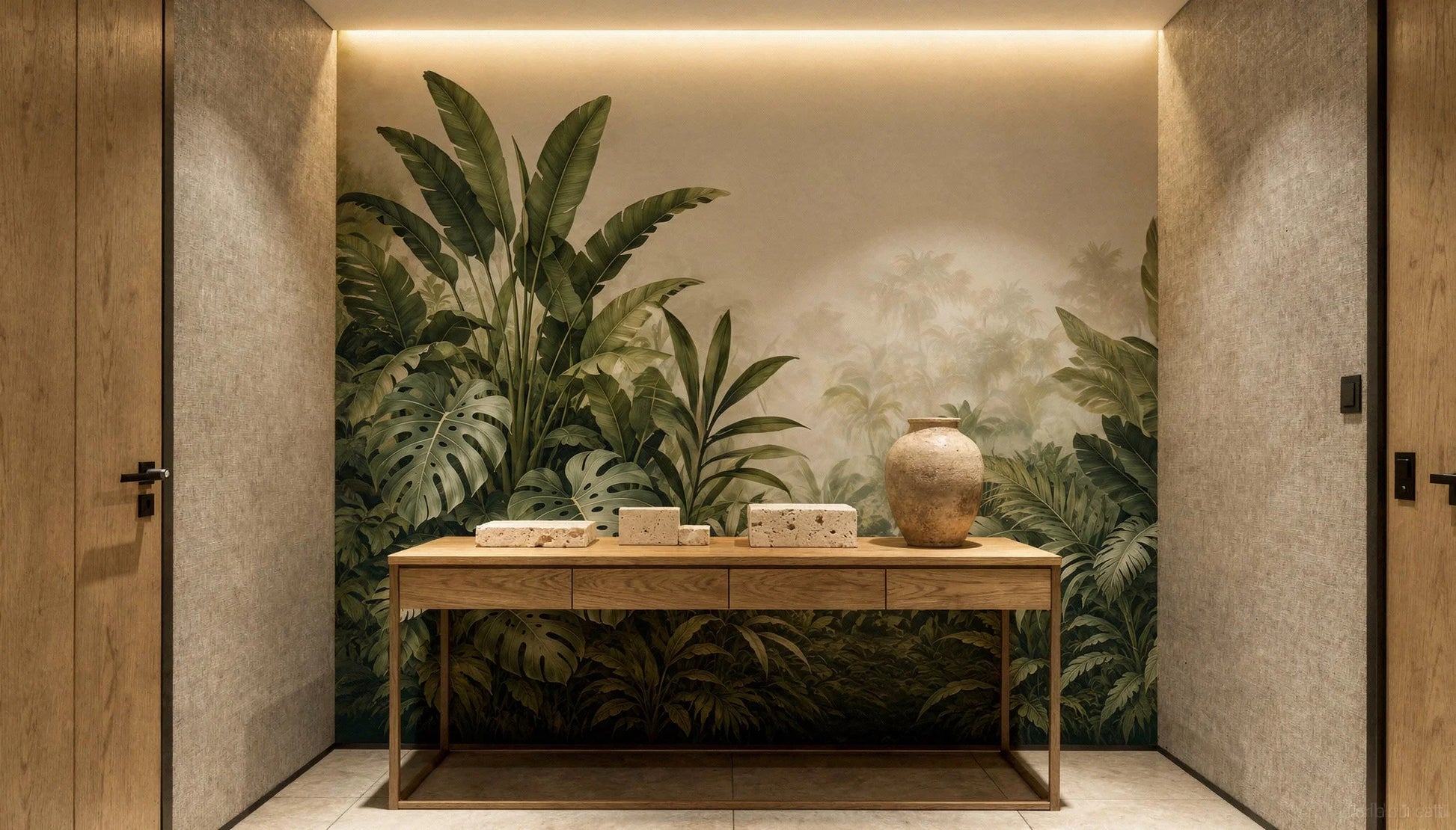 Jardín Botánico Infinito mural botánico en recibidor de diseño contemporáneo